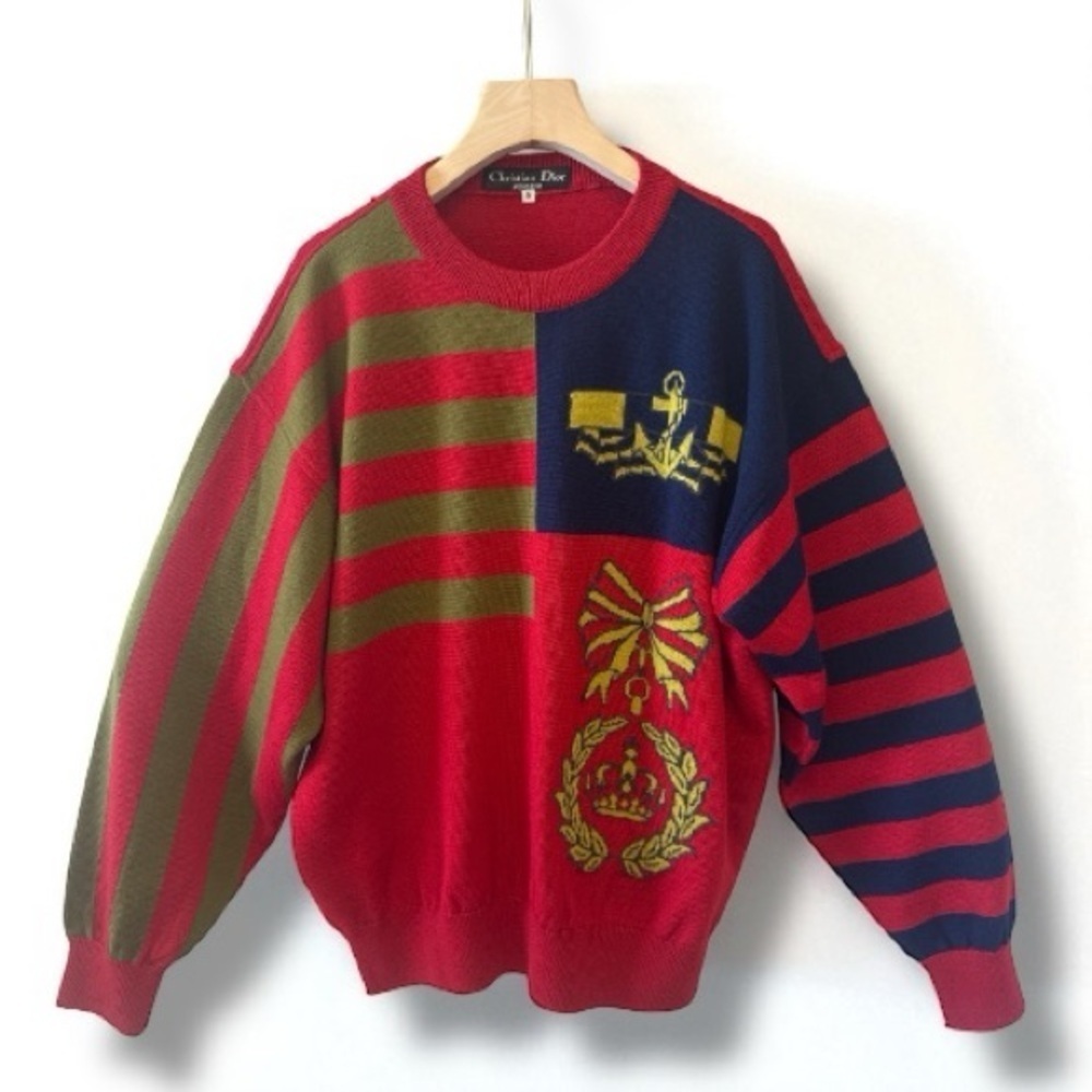 Vintage Christian Dior Men's Multicolor Striped Crewneck Sweater - Picture 2 of 7